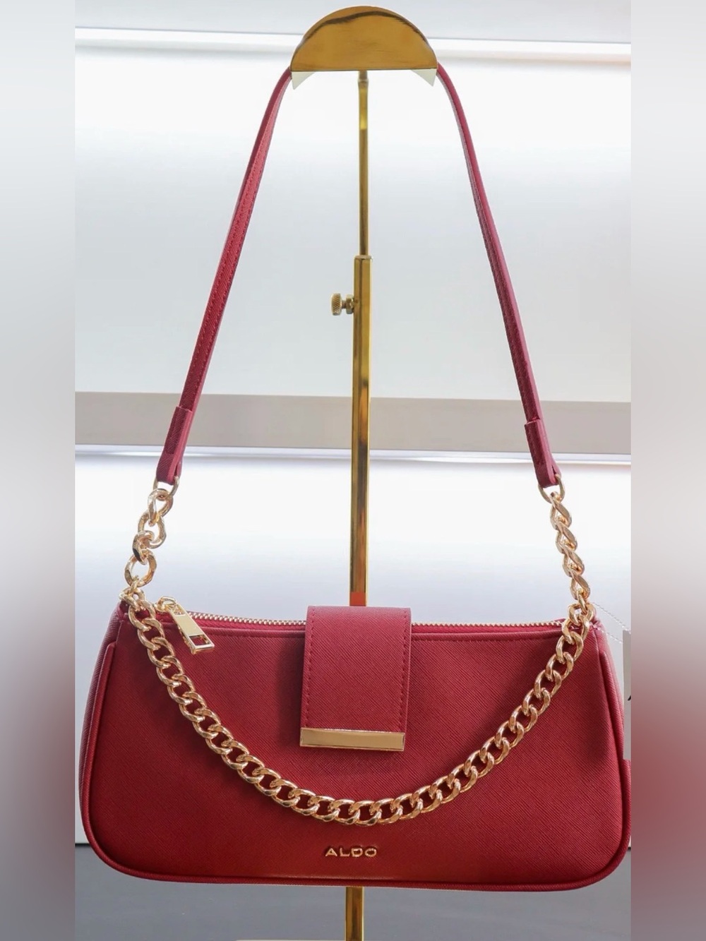 Aldo Red Shoulder Bag with Gold Chain